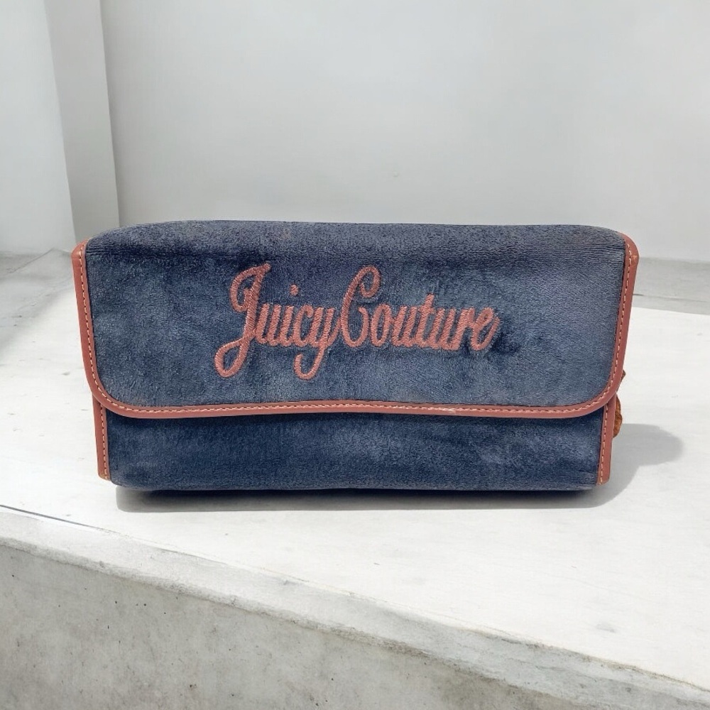 VINTAGE Juicy Couture Blue Velour and Leather Cosmetics Case